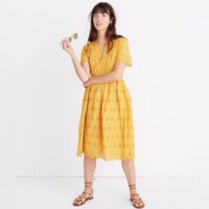 Madewell Golden Yellow Tungsten Glow Scalloped Eyelet Midi Dress Women’s 6